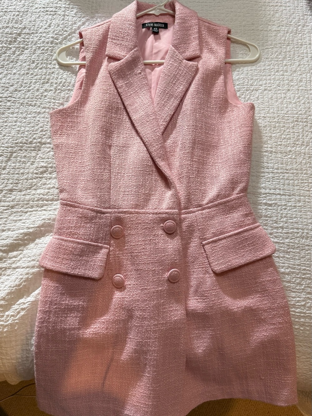 Steve Madden Light Pink Sleeveless Tweed Blazer Mini Romper